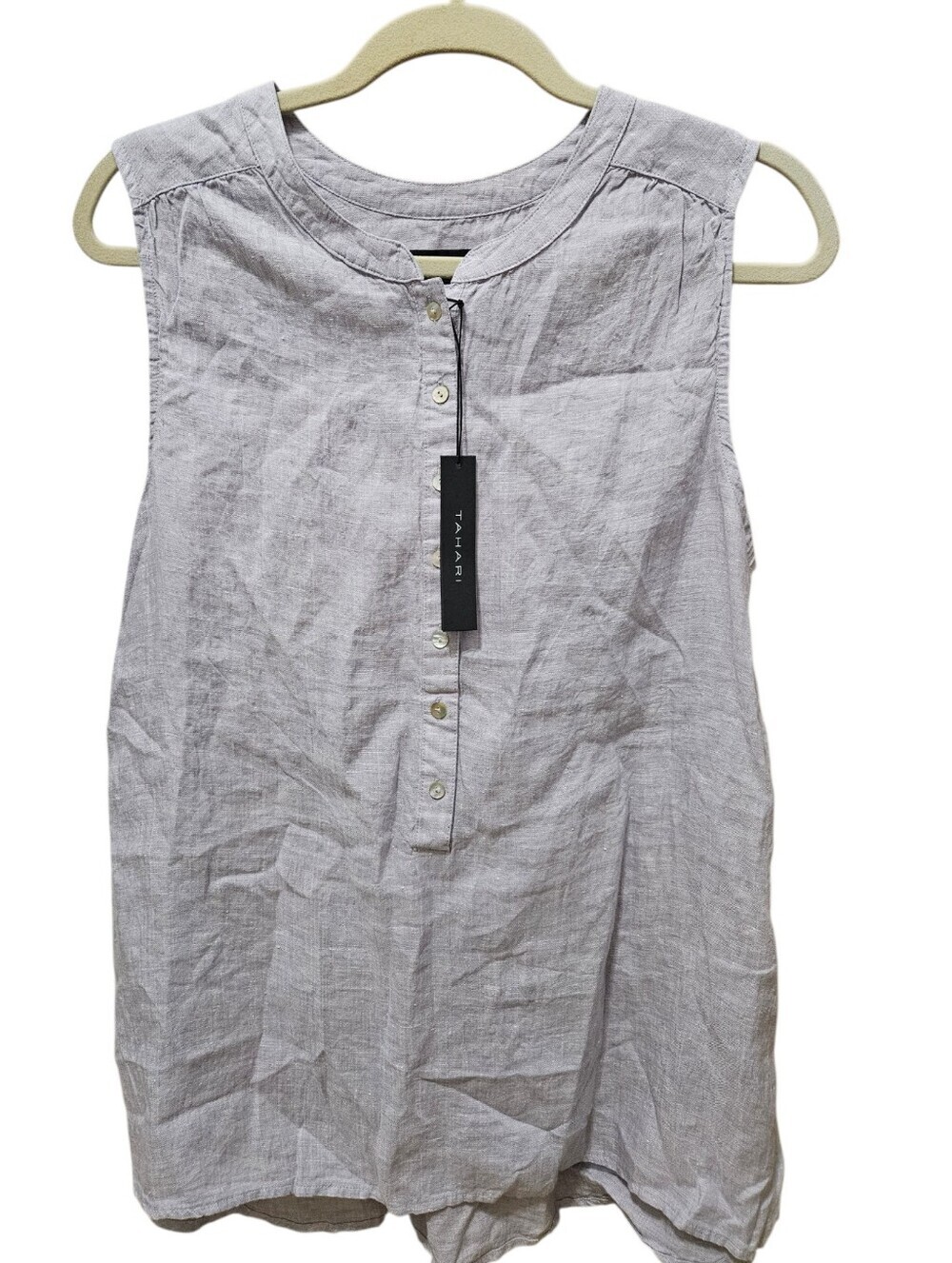 Tahari Light Purple Sleeveless Linen Button Top NEW Womens